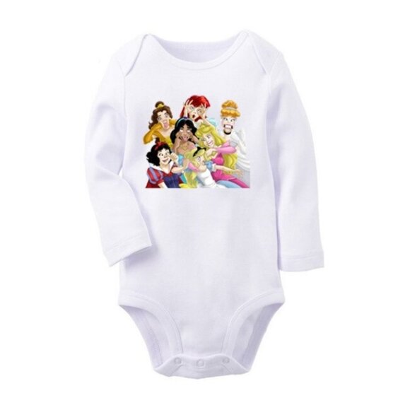 Onesie outfit Disney Princesses baby girl long sleeve 100% cotton white new - Picture 1 of 12
